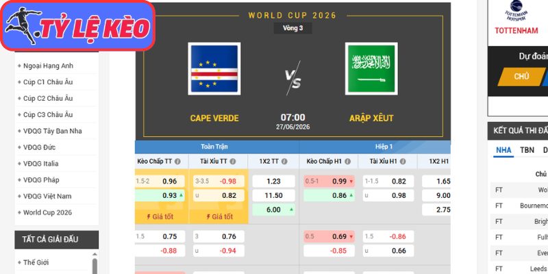 Kèo châu Á trận Cabo Verde vs Saudi Arabia (07:00 27/06/2026, Bảng H - World Cup)