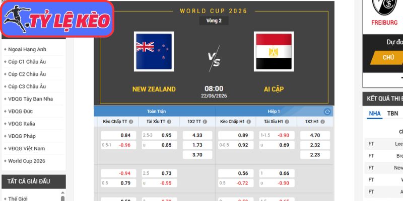 Kèo châu Á trận New Zealand vs Ai Cập (08:00 22/06/2026, Bảng G - World Cup)